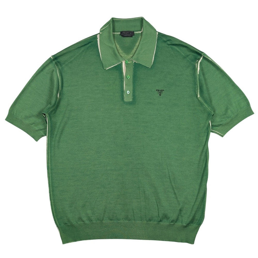 Prada Polo Sweater Mens 56 XL-2XL Green Cashmere Virgin Wool SS Luxury Italy
